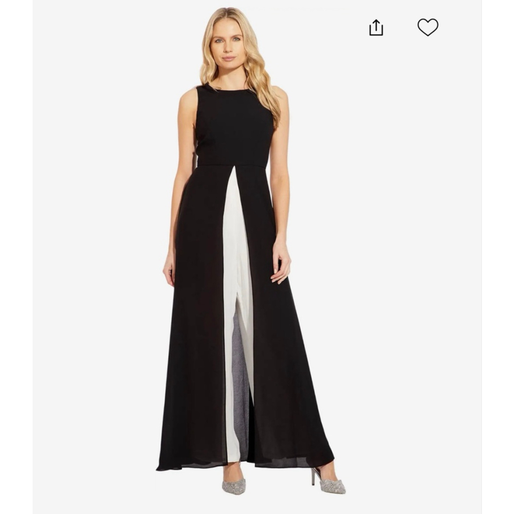NWOT Adrianna Papell Sleeveless Stretch Crepe Jumpsuit Chiffon Overlay SZ 18W